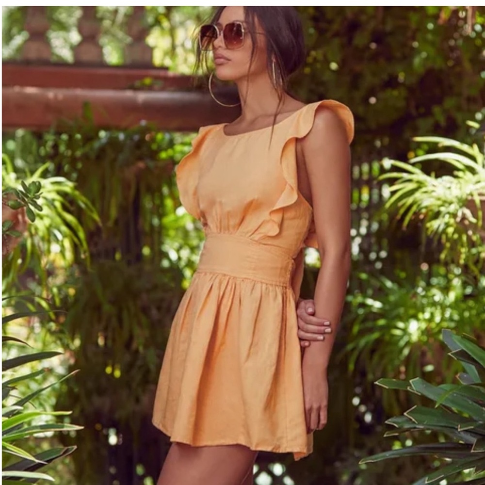 Free People Linen Mini Orange Ruffle Dress